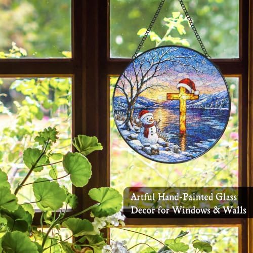 Christmas Cross Stained Glass Window Hanging Suncatcher 7.8x7.8 in - Image 4
