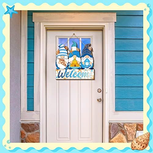Summer Welcome Sign Wooden Ocean Beach Gnome Hanging Sign Sea Decorations Holiday Door Sign with Ropes Hanging Decor with Starfish for Summer Front Door Porch Farmhouse Outdoor Home Decor - Image 5