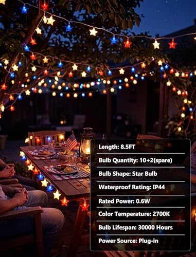 8.5Ft Red White and Blue Star Lights, 4th of July String Lights Plug in - Image 4