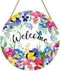 Harooni Welcome Spring Summer Floral Flowers Wreaths Sign for Front Door Decor Farmhouse Spring Wood Door Hanger Rustic Wooden Welcome Spring Hanging Door Wall Sign for Outdoor Outside Porch 12”x12” by welcometoourhome