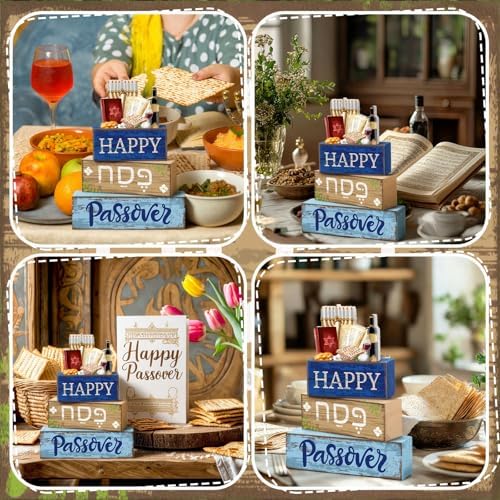 Lineshading 4 Pcs Wooden Passover Block Signs Farmhouse Tiered Tray Decor - Image 6
