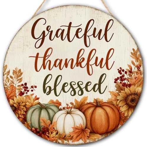 Grateful Thankful Blessed Thanksgiving Decorations Door Sign for Home by FDLLAUS
