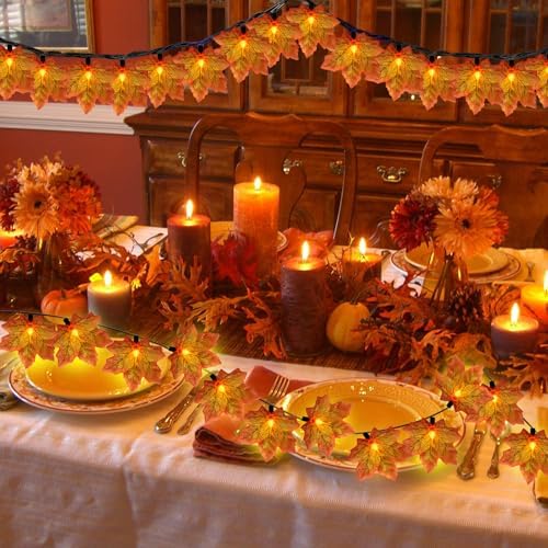 Fall Decor Maples Leaf String Lights, 13.6FT LED Maple Leaf Lights with 35 Maple Fall Light, Plug in Fall Decorations for Indoor Outdoor Thanksgiving Christmas Halloween Harvest-Orange - Image 5