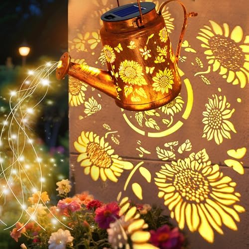Solar Lights Outdoor Waterproof, 2 Pack Sunflower Watering Can with Lights - Image 2