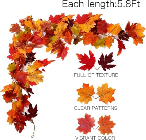 Sggvecsy 3 Pack Fall Maple Leaf Garland 5.7Ft/Piece Artificial Autumn Maple Leaves Garland Fall Leave Vines with Hanging Foliage for Home Indoor Outdoor Fireplace Wedding Thanksgiving Party Decor - Image 2