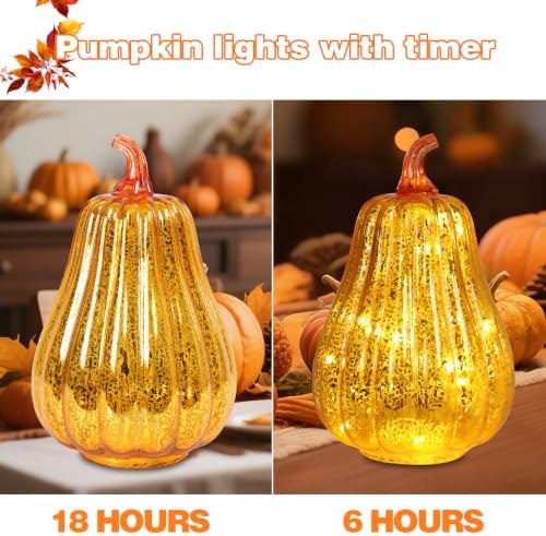 Bdor Mercury Glass Pumpkin Light, Fall Harvest Thanksgiving Halloween Decor - Image 4