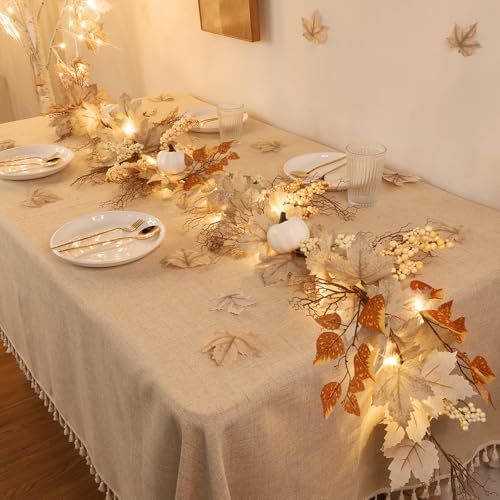 Fall Garland 6FT Fall Decor Maples Leaf Garlands with Pumpkins and Berries - Image 3