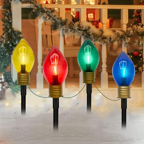 GOOTHY Jumbo C9 Christmas Pathway Lights Outdoor, 2 Pack 7Ft Christmas Decorations String Lights with 8 LED Jumbo Multicolor Bulb Marker Stakes Lights for Outdoor Walkway Lawn Yard Garden - Image 6