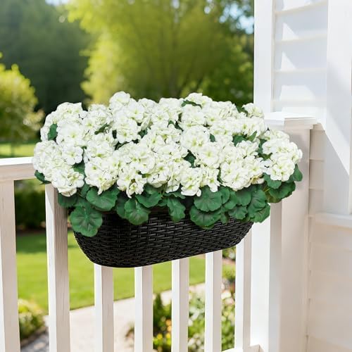 Geranium Artificial Flowers for Outdoors Spring UV Resistant Silk Geranium White Fake Flower Outdoor Plants for Garden Home Porch Courtyard Window Box Decoration 4 Pcs - Image 6