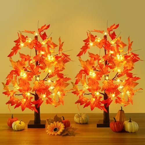 Joyhalo 2 Pack 23.5 Inch Fall Trees with Lights by Joyhalo