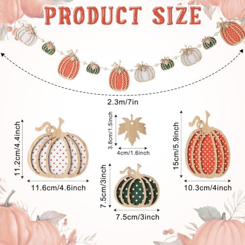 Cinnvoice Fall Pumpkin Garland Wooden Beads Garland Polka Dot Pumpkin Decor - Image 2