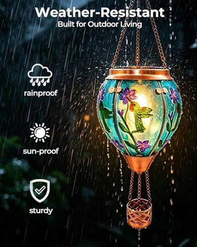 Glass Hot Air Balloon Solar Lantern with Flickering Flame Light - Image 6