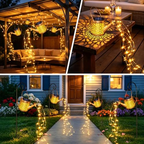 1 Pack Solar Watering Can Lantern, Hanging Light Outdoor Waterproof, Hanging Lantern Decorative, Garden Decoration Gift for Women Mom - Image 6