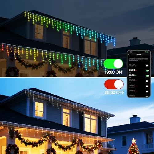 66Ft 504LEDs Icicle Lights for Outside, RGB Color Changing Icicle Christmas String Lights Outdoor, Waterproof, App/Remote, Group Control, Music Sync, Timer, Twinkle Lights for House Holiday Decor - Image 4