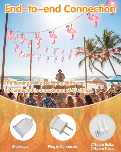 SUNSGNE 8.5FT 10 LED Flamingo String Lights, Pink Party String Lights - Image 3
