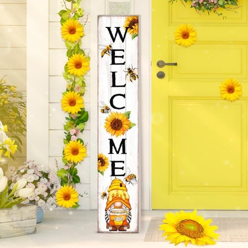 Summer Sunflower Welcome Porch Sign Wooden 47" H Bee Vertical Decor by Chitidr