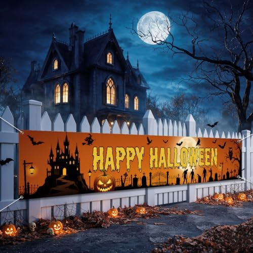 Happy Halloween Banner Outside Halloween Decorations Yard Party Porch Sign by Xiolcxdr