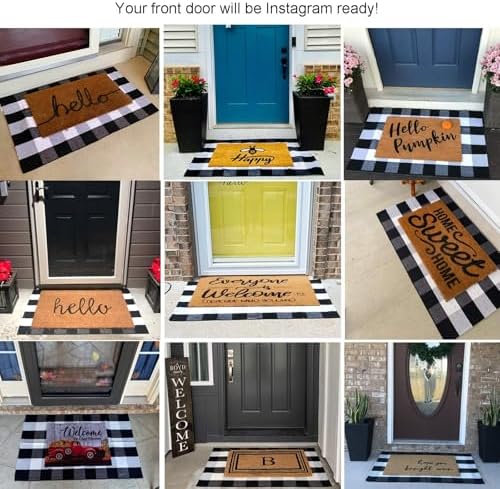 CAINANEL Buffalo Plaid Outdoor Rug Front Door Mat 27.5'' x 43'' Black and White Front Porch Rug Welcome Doormats for Farmhouse Entrance Porch Outdoors Decor - Image 4