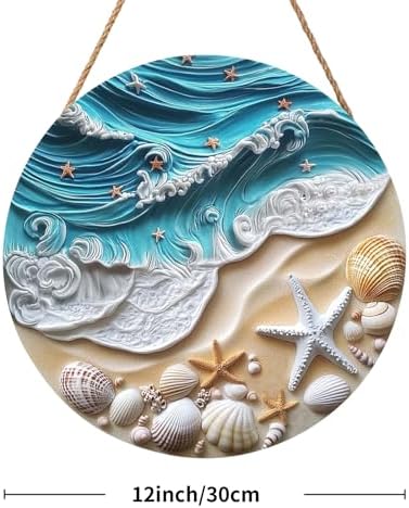 Beach Signs Coastal Coral Wreath for Front Door Hello Summer Door Hanger Nautical Sea Welcome Sign Ocean Starfish Theme Decorations Wooden Plaque for Indoor Wall Hanging Outdoor Outside Porch 12"x12" - Image 2