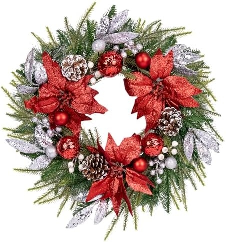 Christmas Wreaths for Front Door Decor Flower, 20" Poinsettia by Culudea