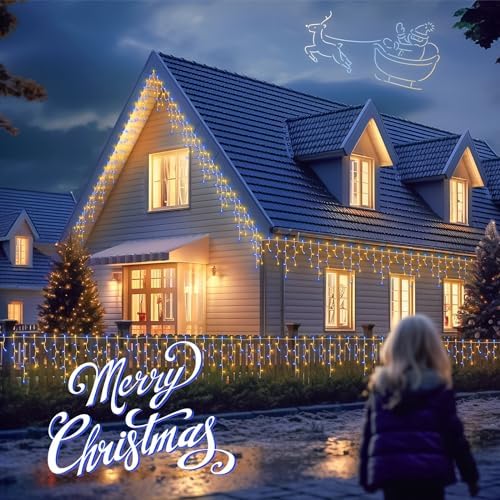 200ct Blue&Clear Mini Icicle Christmas Lights, 23 FT White Wire - Image 2