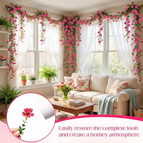 4 Pcs 6 ft Artificial Flowers Wisteria Garland, Magenta - Image 6
