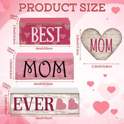 Yuntau 4 Pcs Mothers Day Table Decorations Best Mom Ever Wooden Blocks Sign - Image 3
