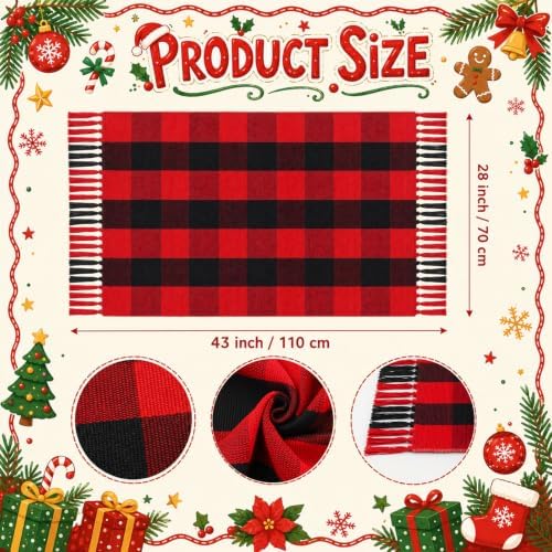 Breling Christmas Outdoor Rug 28" x 43" Black and Red Buffalo Plaid Door Mat with Tassels Christmas Home Decor Soft Hand Woven Cotton Bathroom Rug Washable Layered Doormats for Front Porch Entryway - Image 2