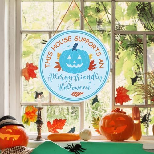 Halloween Teal Pumpkin Decor Allergy Friendly Halloween Door Sign Wooden Hanger for Front Door Porch Wall Indoor Home Office Decoration - Image 5