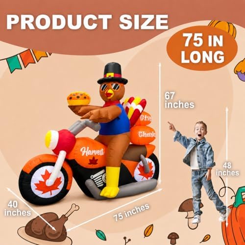 6.3FT Long Thanksgiving Inflatable Turkey Riding Motorcycle Outdoor Decor - Image 2