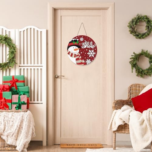 JarThenaAMCS Christmas Winter Welcome Door Sign Xmas Red Snowman Snowflake Wooden Front Door Hanging Sign 3D Round Outdoor Hanger for Party Home Wall Porch Decorations, 12 Inch - Image 7