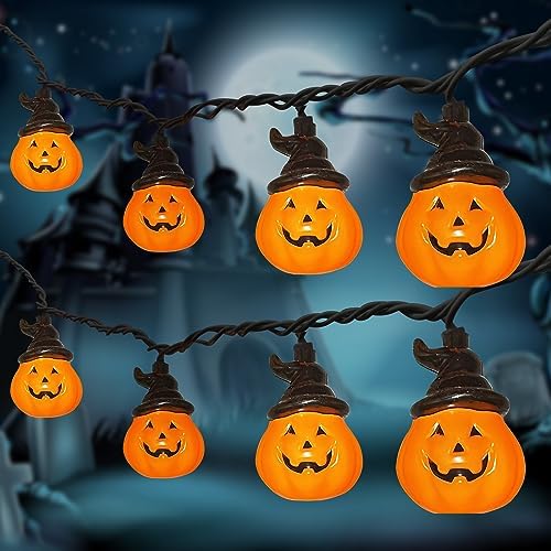 GOOTHY Halloween Pumpkin Hat String Lights, 8.5Ft Outdoor Halloween Decorations String Lights with 10 LED Jack-O-Lantern Light, Plug in Hooded Pumpkin Lights for Indoor Window Patio House Party Decor - Image 6