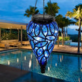 Solar Hanging Lantern Outdoor Lights, Solar Lanterns Decorative Outdoor,Tear-Shaped 15 LEDs Cool White Hanging Lights with S Hooks Decor in Garden, Yard, Pathway, Front Door, Blue by OMRAYTU
