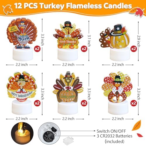 12 PCS Turkey Tea Lights Candles Thanksgiving Flameless Tealight Candles - Image 6