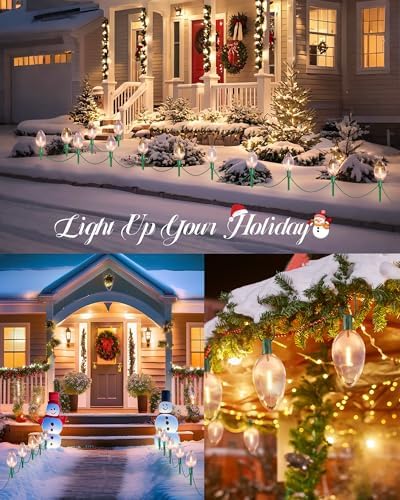 SURAIELEC Jumbo C9 Christmas Lights, 20FT Christmas Pathway Light Outdoor, 10 Warm White Giant LED Bulbs, 10 Ground Stakes for Holiday Yard Lawn Garden Walkway Decorations, UL Listed (Pack of 2) - Image 7
