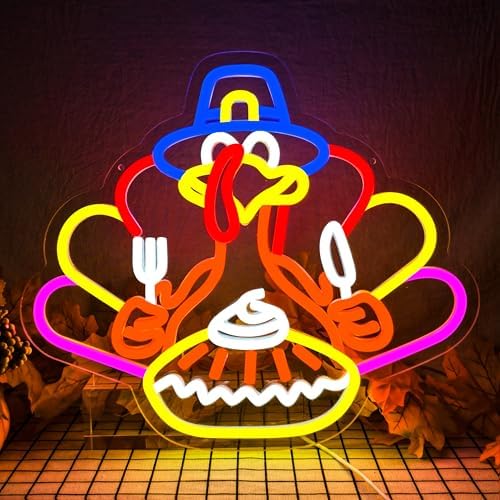 Thanksgiving Turkey Neon Sign Thanksgiving Turkey Decoration Dimmable Thanksgiving Neon Light for Autumn Room Bedroom Table Wall Decor Home Party by zikdhf