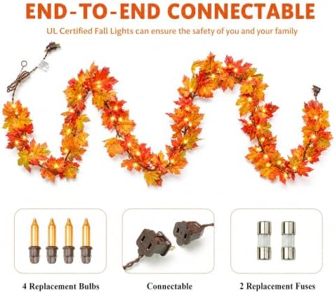 Fall Decorations for Home 9FT Plug in Fall Garland with Lights Halloween Decorations 50 Orange Bulbs, Connectable Fall Lights for Indoor Outdoor Halloween Harvest Thanksgivings Decorations(3 Packs) - Image 4