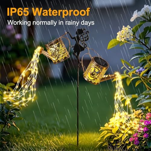 ZKLiLi Solar Fairy Hummingbird Watering Can Lights Outdoor, Waterproof Garden Decor with one Pole Two Light - Hanging Patio Lawn Pathway Gift for Backyard,Lawn,Patio Gifts for Mom Grandma Women - Image 3