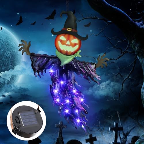 Solar Halloween Decorations Outdoor, Big Pumpkin Hanging Decor by ILLUMINEW