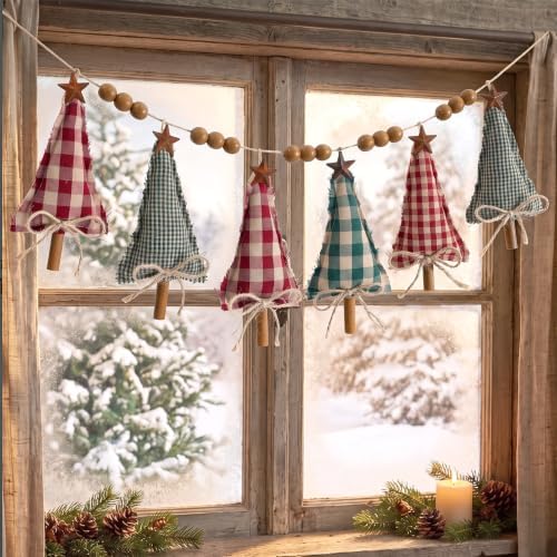 6.56ft 3D Christmas Tree Fabric Banner Garland Retro Hanging - Image 5