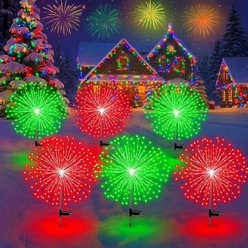 Tujoe 6 Pcs Christmas Solar Firework Stake Lights 180 LED 8 Modes - Image 2