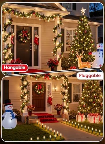 Christmas Pathway Lights Outdoor, 26 FT Connectable C9 LED Christmas Lights Outdoor, Waterproof String Lights with 20 Led Lights and Stakes, Christmas Decorations for Walkway Driveway, Warm White - Image 2
