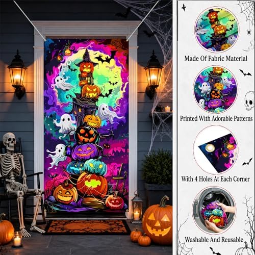 35.4" x 70.8" Halloween Door Cover, Haunted House Front Door Decor - Image 3