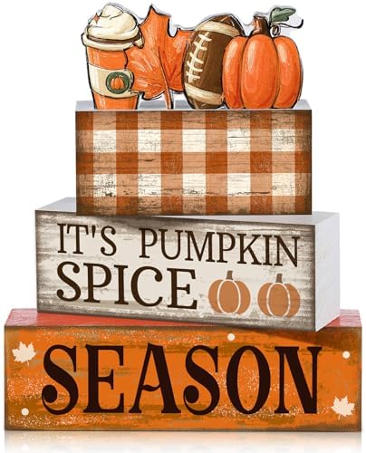 Lineshading 4 Pcs Fall Football Table Decor, Pumpkin Spice Coffee Bar Sign by Lineshading
