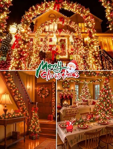 Hopolon 2 Pack Total 26 FT 100 Count Christmas Lights Indoor, Green Wire - Image 3