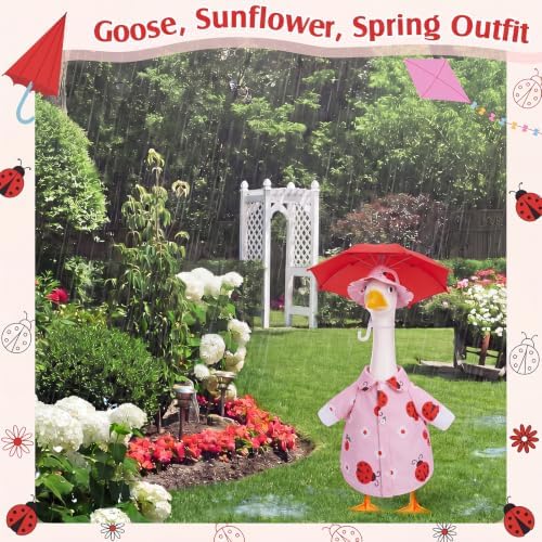 Soulchen 3 Pcs Summer Goose Outfit Porch Lawn, Ladybug Cherry, 23 Inch - Image 6