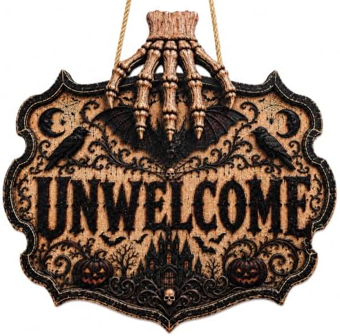 Halloween Decorations - Gothic Unwelcome Wooden Sign for Front Door by OHOME