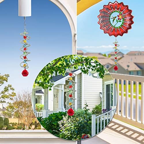 FONMY Gazing Ball Spiral Tail -Decorative Wind Spinner Sun Catcher Rainbow Maker Double-Spiral W/Red Crystal Ball and Chain Crystals for Indoor Outdoor Garden Decoration -14 inch Height - Image 4