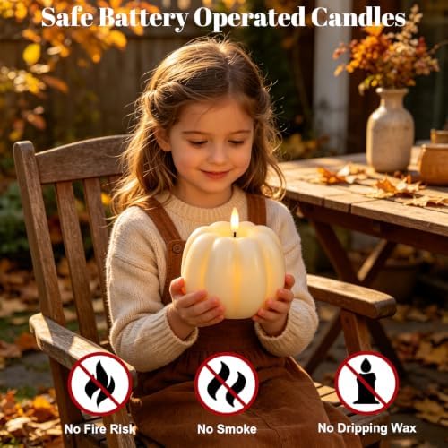 Wondise Fall Decorations Real Wax Pumpkin Candles with Remote Timer - Image 3