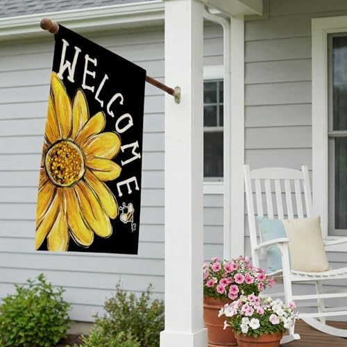 CROWNED BEAUTY Spring Summer Daisy Bee House Flag for Outside 28x40 Inch - Image 2